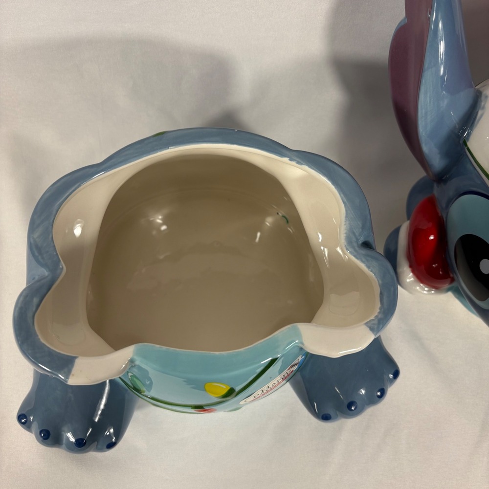 Disney Stitch Christmas Cookie Jar Hand Painted Ceramic Santa Hat Lights - Picture 9 of 12